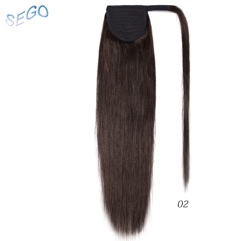 SEGO 1" 18" 2" прямые человеческие волосы с конским хвостом, волшебные накладные человеческие волосы на заколках, не Реми человеческие волосы с конским хвостом 80 г-95 г - Цвет: H-BK02