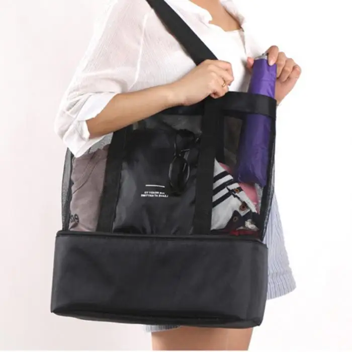 Женская сетчатая прозрачная сумка двухслойная сохраняющая тепло большие пляжные сумки для пикника Лучшая-WT