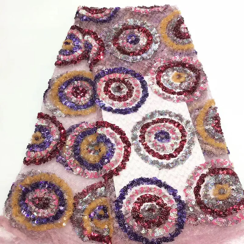 

(5yards/pc) fashion circle design African sequins lace fabric shining French net lace fabric for attractive party dress FZZ152
