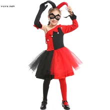 Отряд Самоубийц для девочек Harley Куинн косплей дети Хэллоуин Цирк Клоун дрол джокер костюм карнавальный Пурим ролевые игры платье