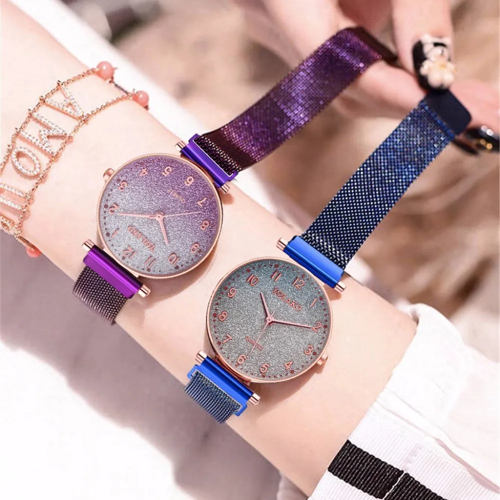 

Women Magnet Buckle Gradient Color Starry Sky Watch Luxury Ladies Stainless Steel Quartz YOLAKO Clock Relogio Feminino