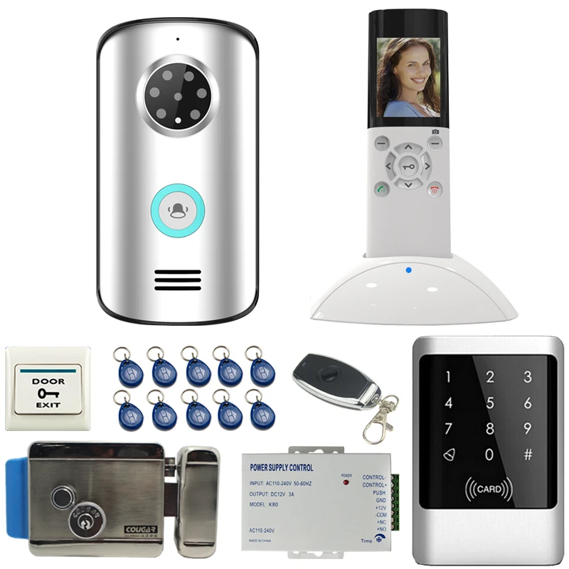 

JEX Wireless Video DoorPhone Remote unlock Intercom system kit Waterproof IP55 120 degree Camera +RFID Access controller 1V2