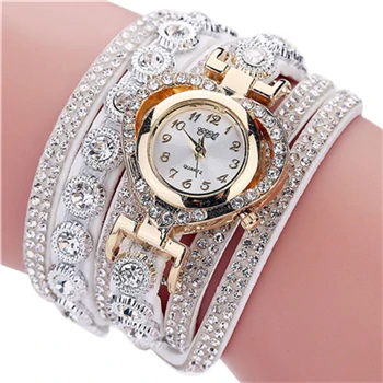 Роскошные CCQ бренд с украшением в виде кристаллов Винтаж Стразы браслет Кварцевые часы Relogio женские часы Feminino Montre Femme@#1 - Цвет: Белый