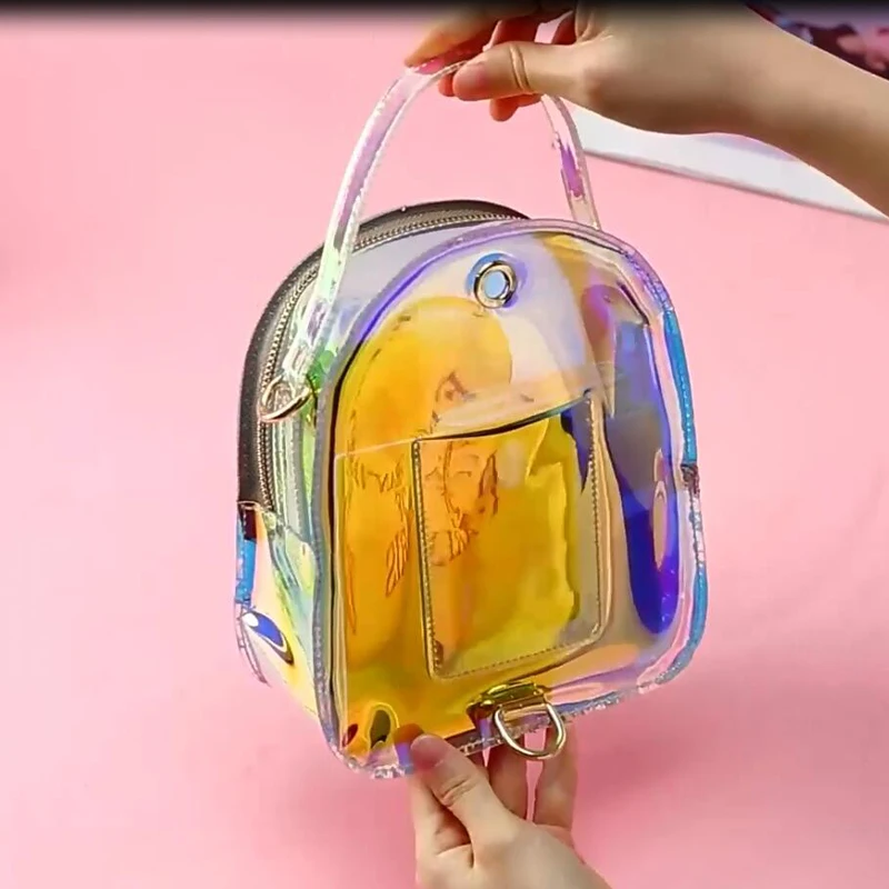 WEICHEN женский прозрачный Рюкзак Голограмма красочный лазер блестящая цепочка сумка на плечо женский рюкзак прозрачный маленький Mochila