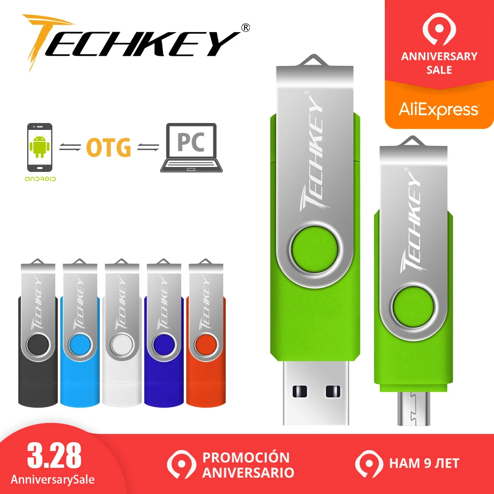 Дешевый Флеш накопитель, OTG usb флеш накопитель techkey 4 ГБ 8 ГБ 16 ГБ 32 ГБ 64 ГБ для android мобильный телефон флеш накопитель pendrive mini usb 2,0