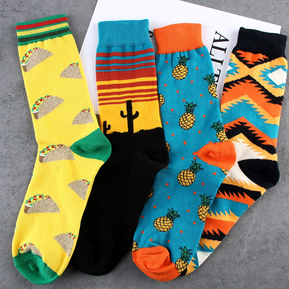 Hot-Unisex-Happy-Socks-Art-Abstraction-Creative-Pattern-original-sock-Fruit-Pineapple-Fashion-Women-Funny-sock