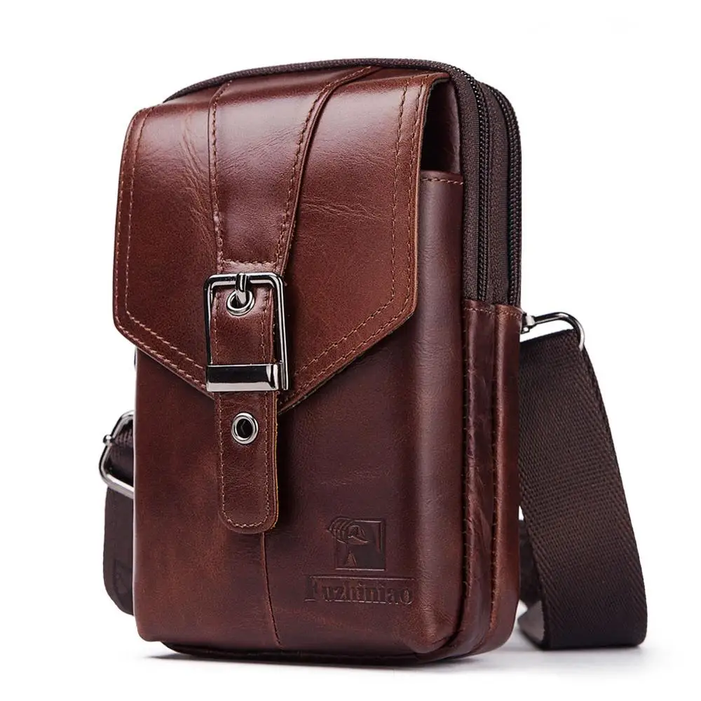 FUZHINIAO, мужская кожаная поясная сумка, винтажная, функциональная, для денег, телефона, сумка на ремне, маленькая, через плечо, грудь, для телефона, сумка для путешествий - Цвет: N3107JD-Coffee