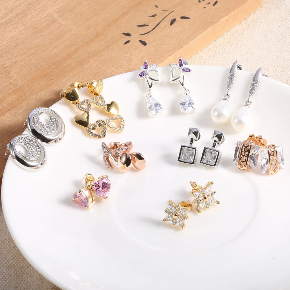 

INALIS Hot 2019 New Geometric Fashion Stud Earring Square Cubic zirconia Love Flower Pearl Pendant Earrings for Women Jewelry