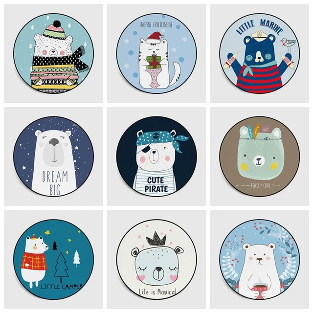 Special Price Cartoon Bear Printed Round Carpet For Living Room Computer Chair Area Rug Children Play Tent Floor Mat Baby Kids Crawling Rugs