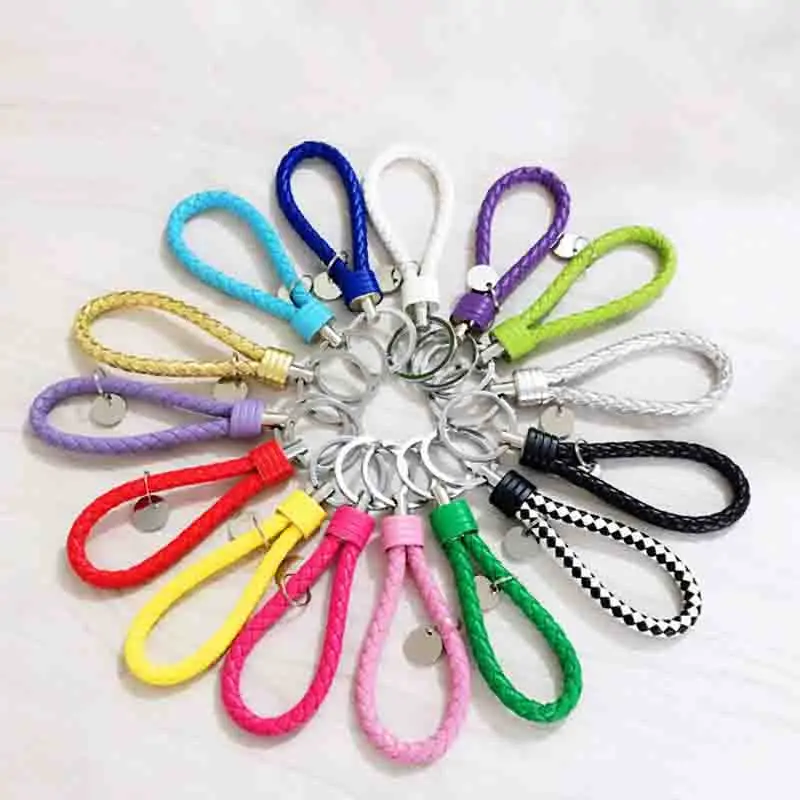 

Lovers Key Chains Holder Hand Made PU Leather Strap Simple Key Chain Weave Rope Key Ring Car Keychain Woven Cord DIY Accessories