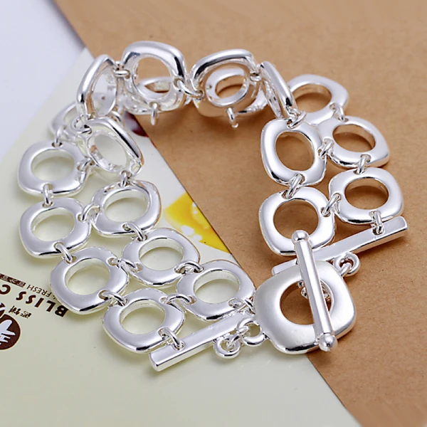Fashion 925 Sterling Silver Bracelets Bangles For Women Men Double Fashion 925 Sterling Silver Bracelets Bangles For Women Men Double Square Bracelet Pulseira Masculina Feminina Jewelry H094 In Chain Link From