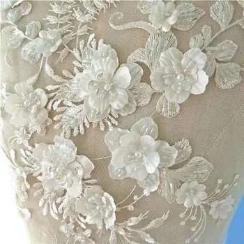 

ivory sequined lace applique, heavy bead lace applique, 3D lace applique with rhinestones, 3d floral, 3d flower applique