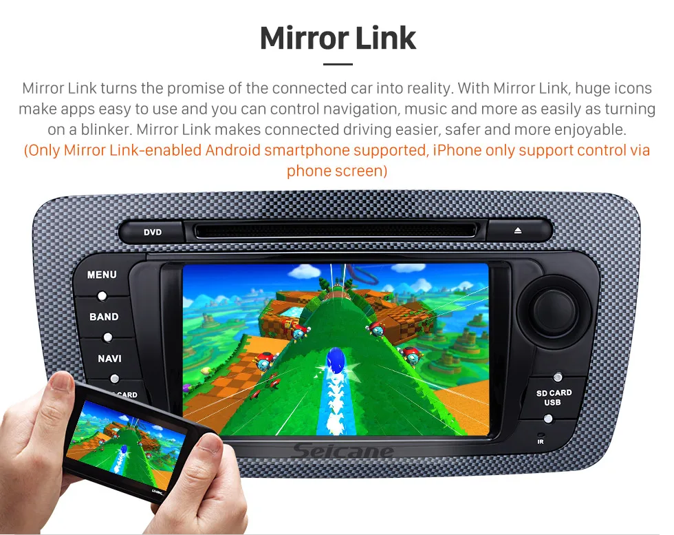 Seicane 2 Din Radio Android 8.0 DVD Player Bluetooth GPS Navigation system for 2009 2010 2011 2012 2013 SEAT IBIZA USB SD IPOD Mirror Link WIFI Stereo Support Steering Wheel Control Rearview Camera DVR