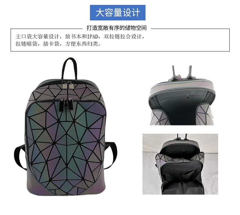 ZYJ Women Luminous Geometric Casual Backpacks Travel Girls Leather Laser Discoloration Shoulder School Backpack Mochila Bag (4)