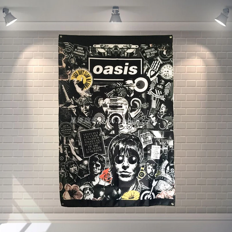 

OASIS" Pop Band Sign Cloth Flag Four-Hole Hanging paintings Cafe Hotel Music Studio Decoration