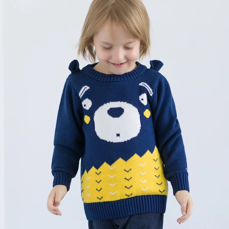 Свитер для мальчиков Новая повседневная верхняя одежда для детей от 2 до 5 лет, детская осенне-зимняя одежда с круглым вырезом пуловер для мальчиков свитер с рисунком медведя