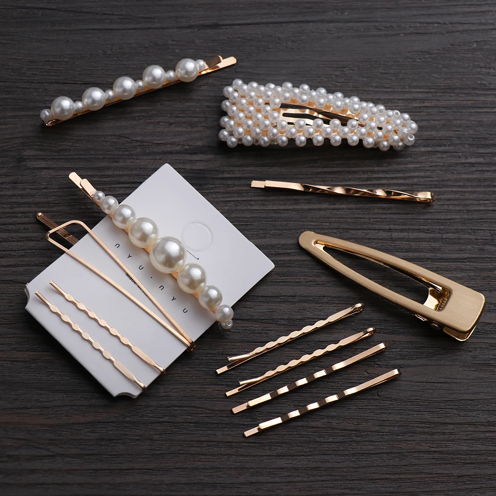

1 Set Metal Minimalist Hair Accessories Geometric Irregular Gold Color Hair Clip Imitination Pearl Hairpin Barrettes Hairgrip