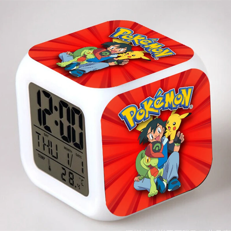 Hot Sales cartoon Pokemon go Pikachu Led Light 7 Color Change despertador Alarm Clock Night