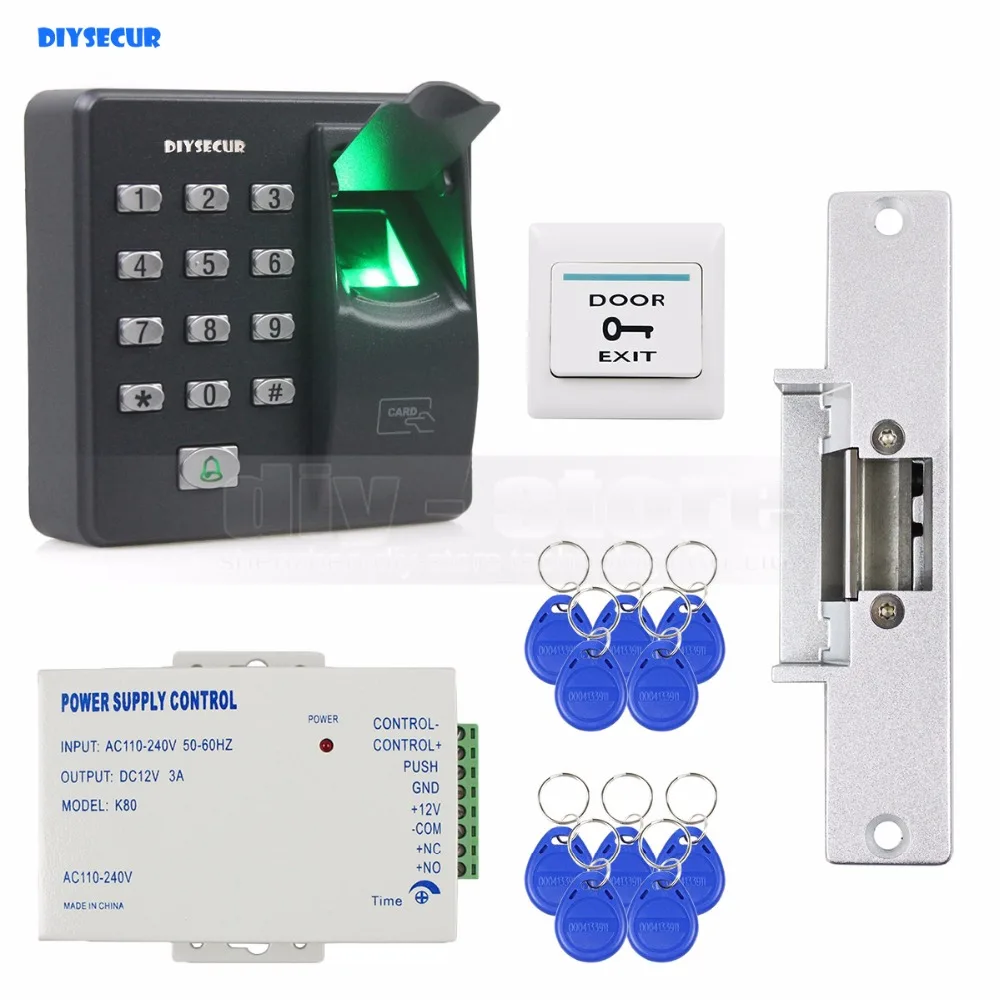DIYSECUR биометрический отпечаток пальца RFID 125 кГц пароль клавиатуры двери Система контроля доступа комплект+ Блокировка Удара