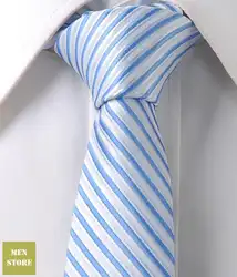 Белого и синего цвета в полоску Для мужчин жаккардовые тканые стройный узкий 2,5 "галстук 6,5 см галстуки Свадебная вечеринка галстук LT201