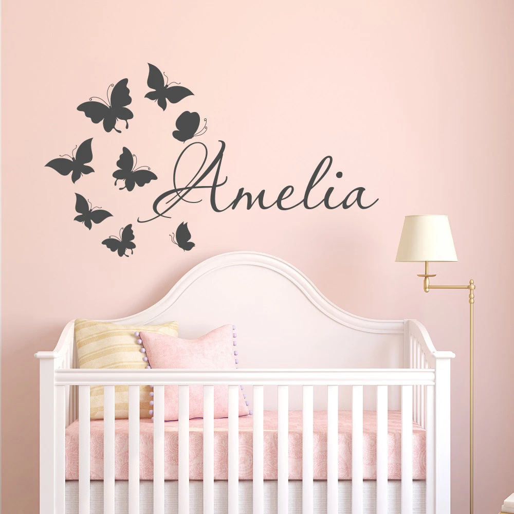 cheap Beautiful Flying Butterflies Personalzied Name Wall StickerS Girls Bedroom Custom name Decor Vinyl Nursery Interior Decor W 374