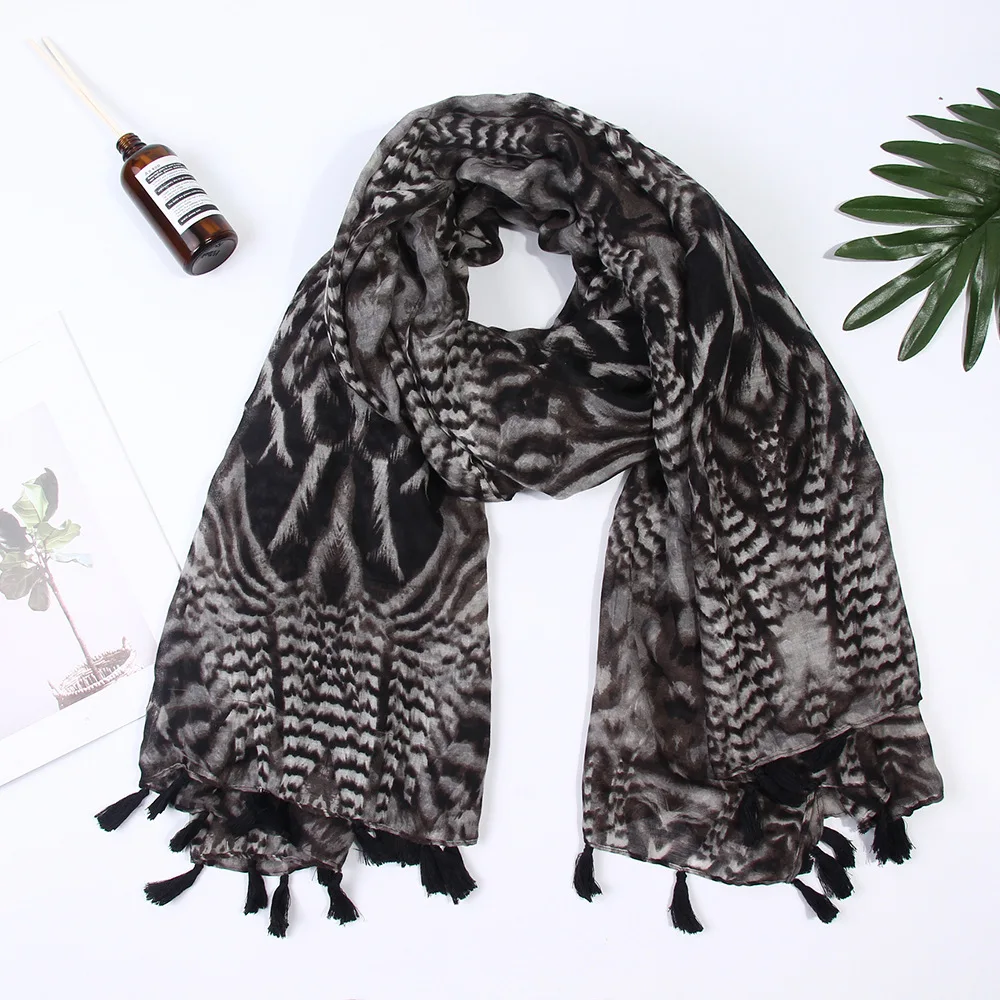 

2019 Fashion Newest Feather Pattern Cotton Tassel Scarf Shawls 10pcs/lot