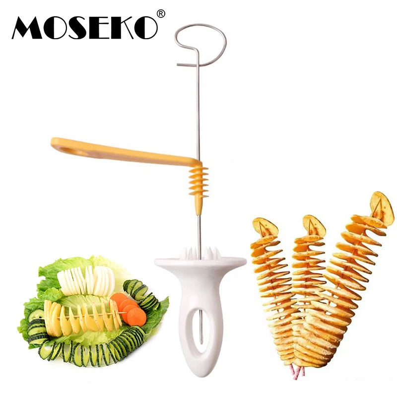 

MOSEKO DIY 1pc 3 String Manual Creative Rotate Potato Slicer Stainless Steel +Plastic Twisted Potato Slice Cutter Spiral Tools