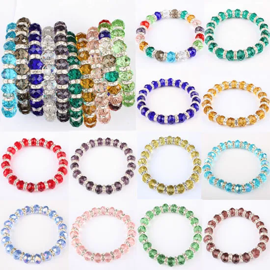 Multi Colored Crystal Glass Faceted Beads Stretchy Bracelet Bangle 1PCS ...