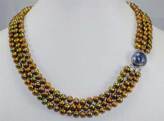 

Hot sell Noble- Free shipping@@@@@ newest Stylish 3 rows freshwater Pearls& clasp Necklace pearl Jewelry fashion jewellery a