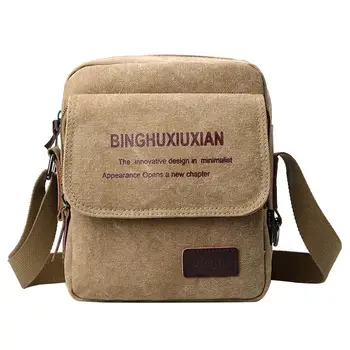 

Men Solid Color Letter Print Flap Canvas Messenger Pouch Crossbody Shoulder Bag Handbag