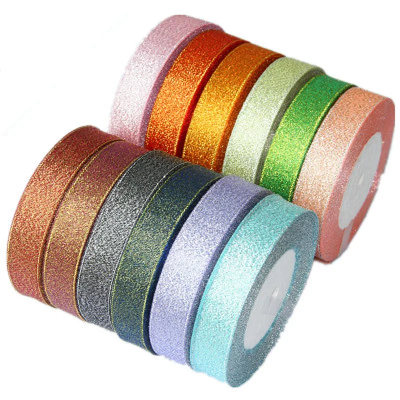 

2 CM Width 22 M Glitter Ribbon Colorful Christmas Lace Gold/silver Power Sewing Fabric for Wedding party New Year Decoration