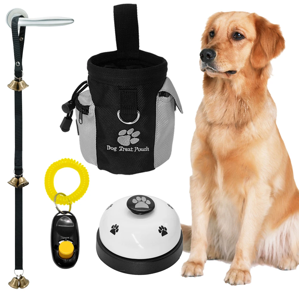 Baratos Perro mascota entrenamiento Clicker + bolsa de tratamiento y juego de juguete de campana snack para cachorros bolsa de cintura de recompensa material para entrenamiento de perro equipo