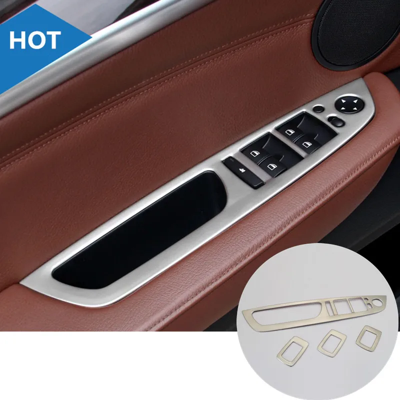 Inner Door Armrest Window Switch Button Cover Trim 4pcs For BMW X5 E70 2009 2013