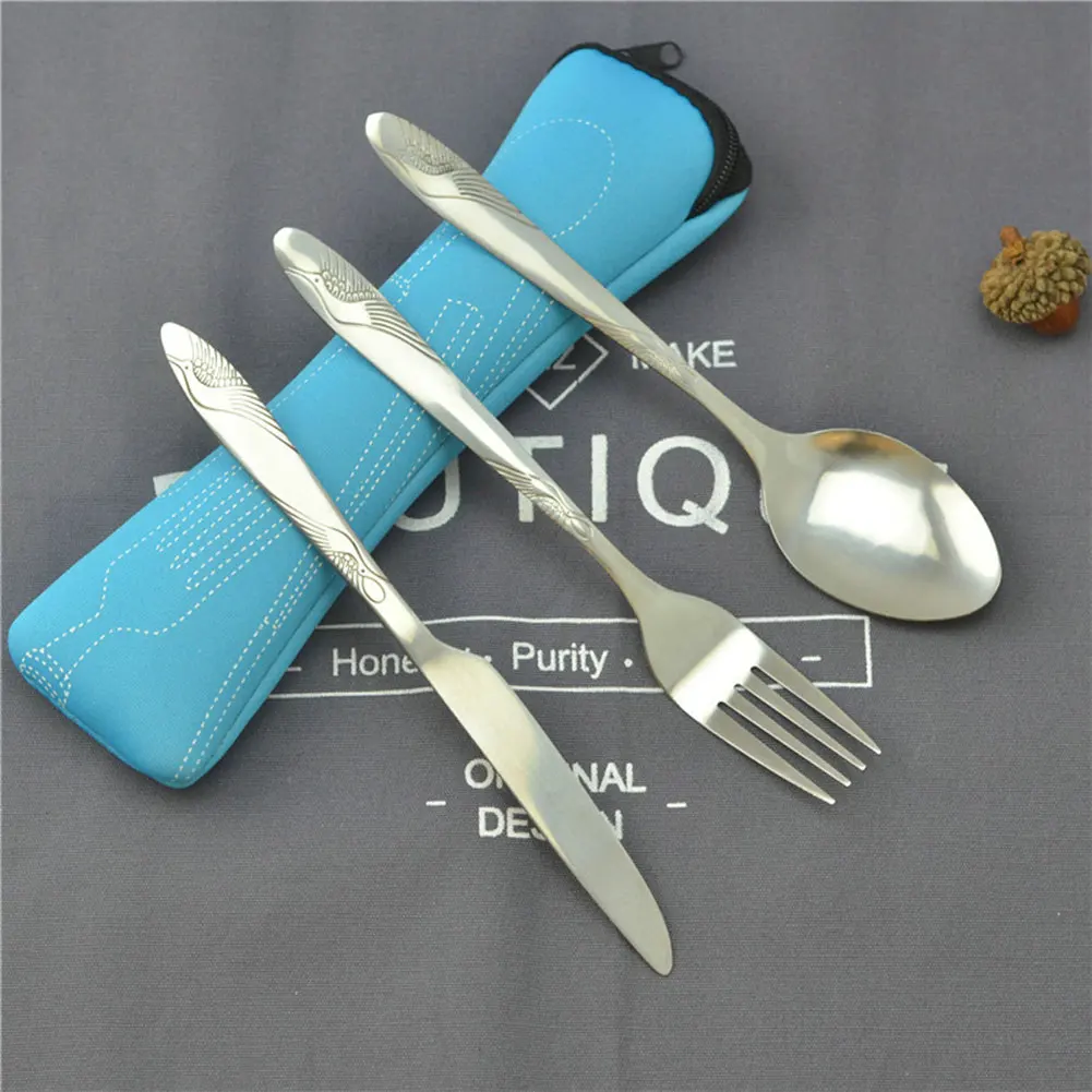 

knife fork and spoon Cooking Reusable Travel Utensils with Case Fork Spoon Set with Knives Office Camping Accessories RT99
