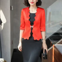 Стиль красный блейзер для женщин Деловые костюмы формальные офисные костюмы для работы Дамское Платье и куртка наборы офисная форма дизайн