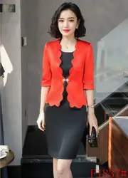 Новый стиль красный блейзер для женщин Деловые костюмы формальные офисные костюмы для работы Дамское Платье и куртка наборы офисная форма