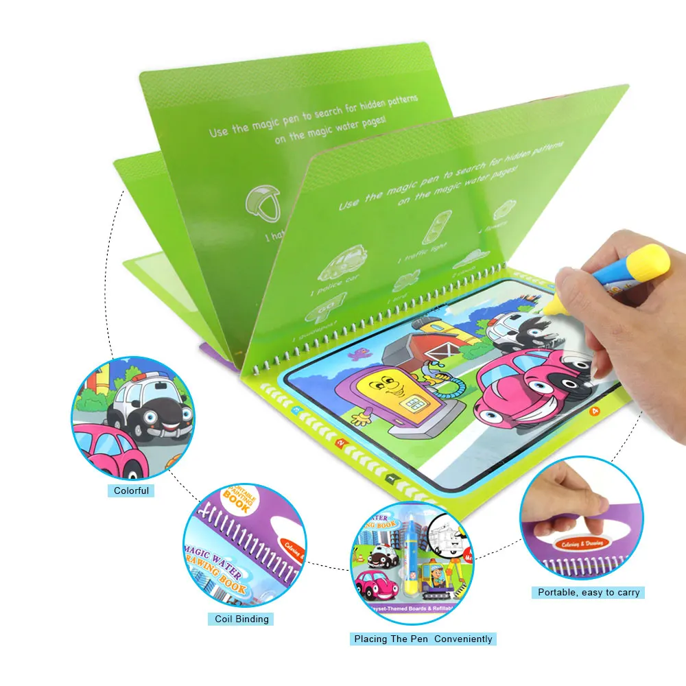 Magic Water Drawing Doodle Book & Magic Pen Coloring Painting Drawing Board 8 Types Early Educational Toys Birthday Gift For Kid