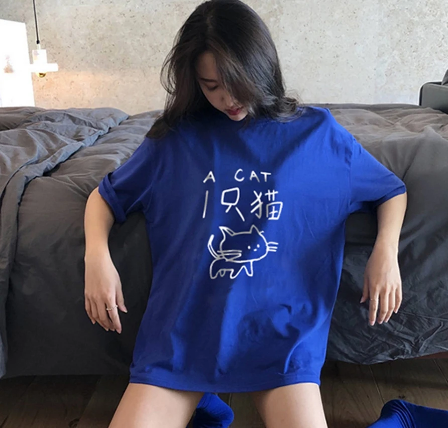 

korean style summer big size T-shirt for Female cartoon Anime print T Shirts Harajuku loose Women Tops O-Neck Tee Shirt