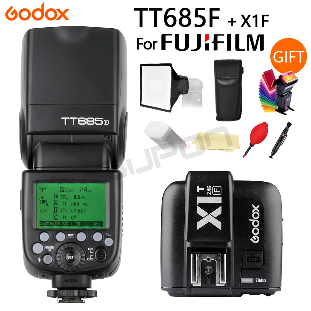 Godox TT685 вспышка 2,4G HSS 1/8000 s ttl Беспроводная TT685F Speedlite+ X1T-F передатчик для Fujifilm Fuji камера+ 15*17 см софтбокс