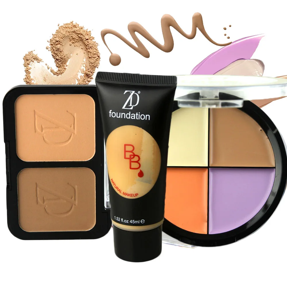 

ZD 3pcs Face Makeup Set 45ml Liquid Foundation 2 Colors Contouring Powder 4 Color Concealer Palette Kit Cosmetics Sets FC03S