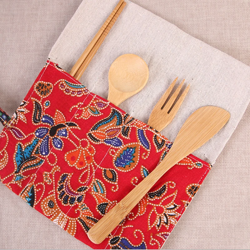 

Reusable Bamboo Cutlery 20pcs(5 Sets) Chopsticks Knife Fork Spoon Set With Nice Cloth Pouch Travel Cutlery Kit