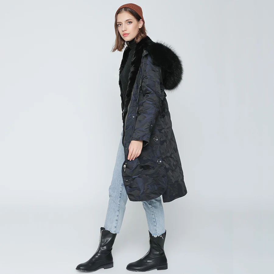 OFTBUY,, пальто с натуральным мехом, X-long, Камуфляжная парка, зимняя куртка для женщин, большой воротник из натурального меха енота, капюшон, подкладка из натурального меха норки