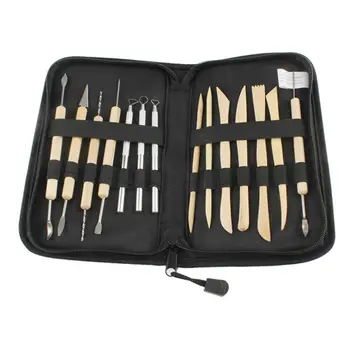 

Pack of 14 Wooden Metal Pottery Clay Sculpture Handled Hand Crafts Tools Professional Sculpture Tools with Black Portable Case