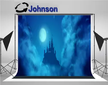 

enchanted castle hill against moonlight sky clouds texture background Vinyl cloth Computer print children kids backdrop
