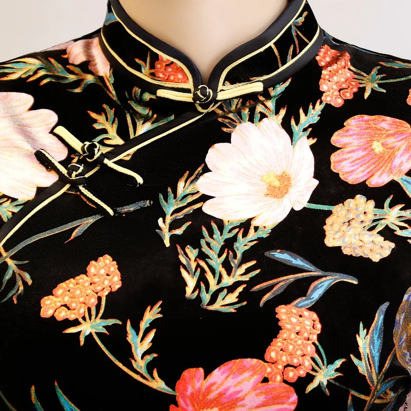 Женское длинное велюровое платье Qipao Dai облегающее на пуговицах в китайском стиле