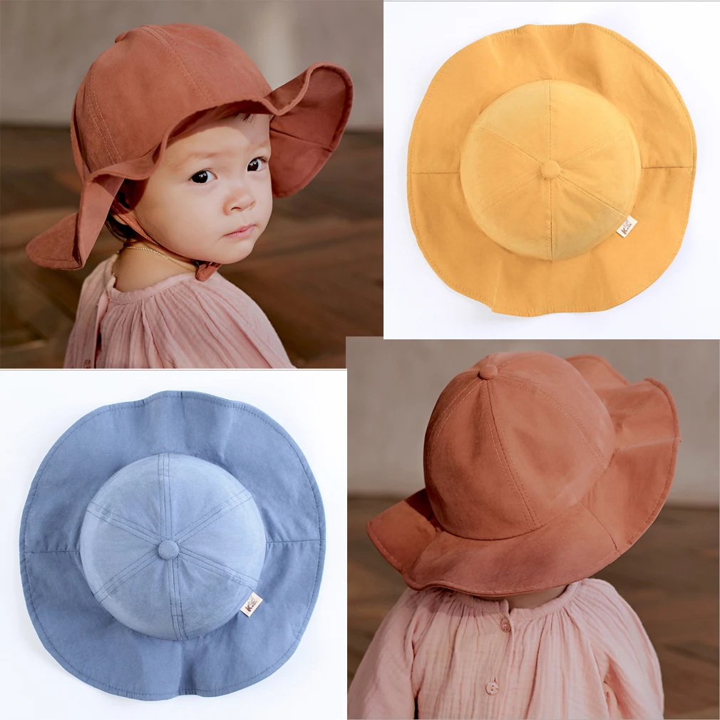 Детские аксессуары шляпы для новорожденных девочек дети лето принцесса младенческой Цветок солнцезащитная Кепка хлопковая Панама Модные Твердые крышки