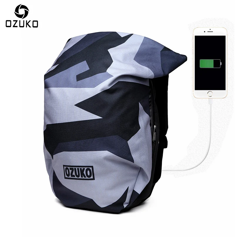 Nueva ozuko USB carga 15.6 pulgadas portátil mochila hombres moda anti-robo camuflaje bolsa de viaje impermeable mochila Masculino Nueva ozuko USB carga 15.6 pulgadas portátil mochila hombres moda anti-robo camuflaje bolsa de viaje impermeable mochila Masculino