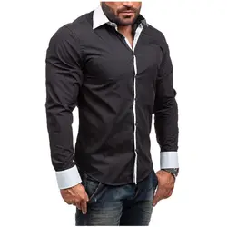 Для мужчин рубашка Марка 2018 весна мужская рубашка с длинными рукавами Повседневное сращивания Slim Fit черный мужская одежда футболки XXL Camisa
