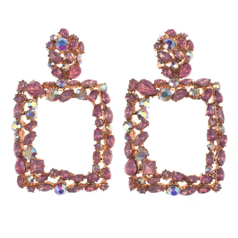 ZA хрустальные Висячие серьги для женщин богемные квадратные висячие серьги со стразами - Окраска металла: pink