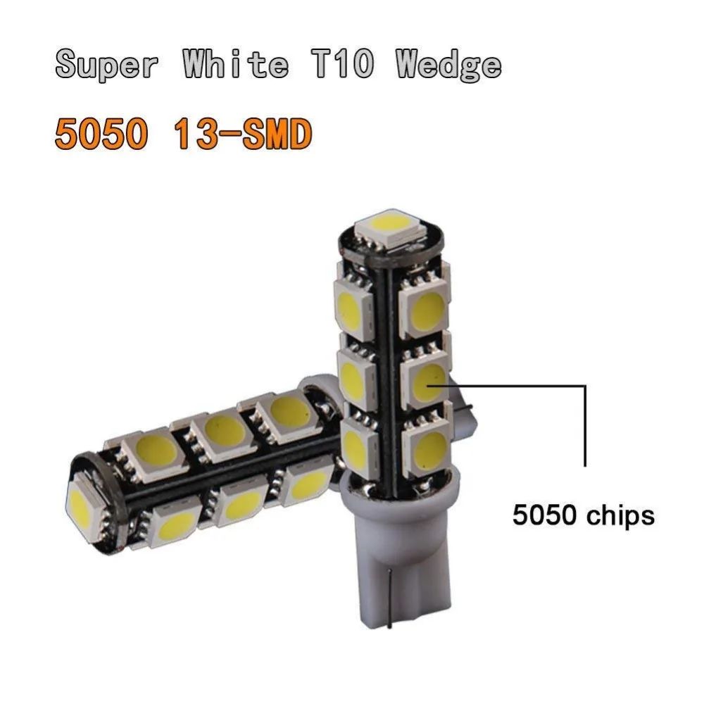 2 шт. 13SMD 13 SMD T10 W5W светодиодный автомобильные лампочки высокое качество авто боковой 13 светодиодный S клиновидный Купол лампы 5050 194 168 192 холодный белый свет